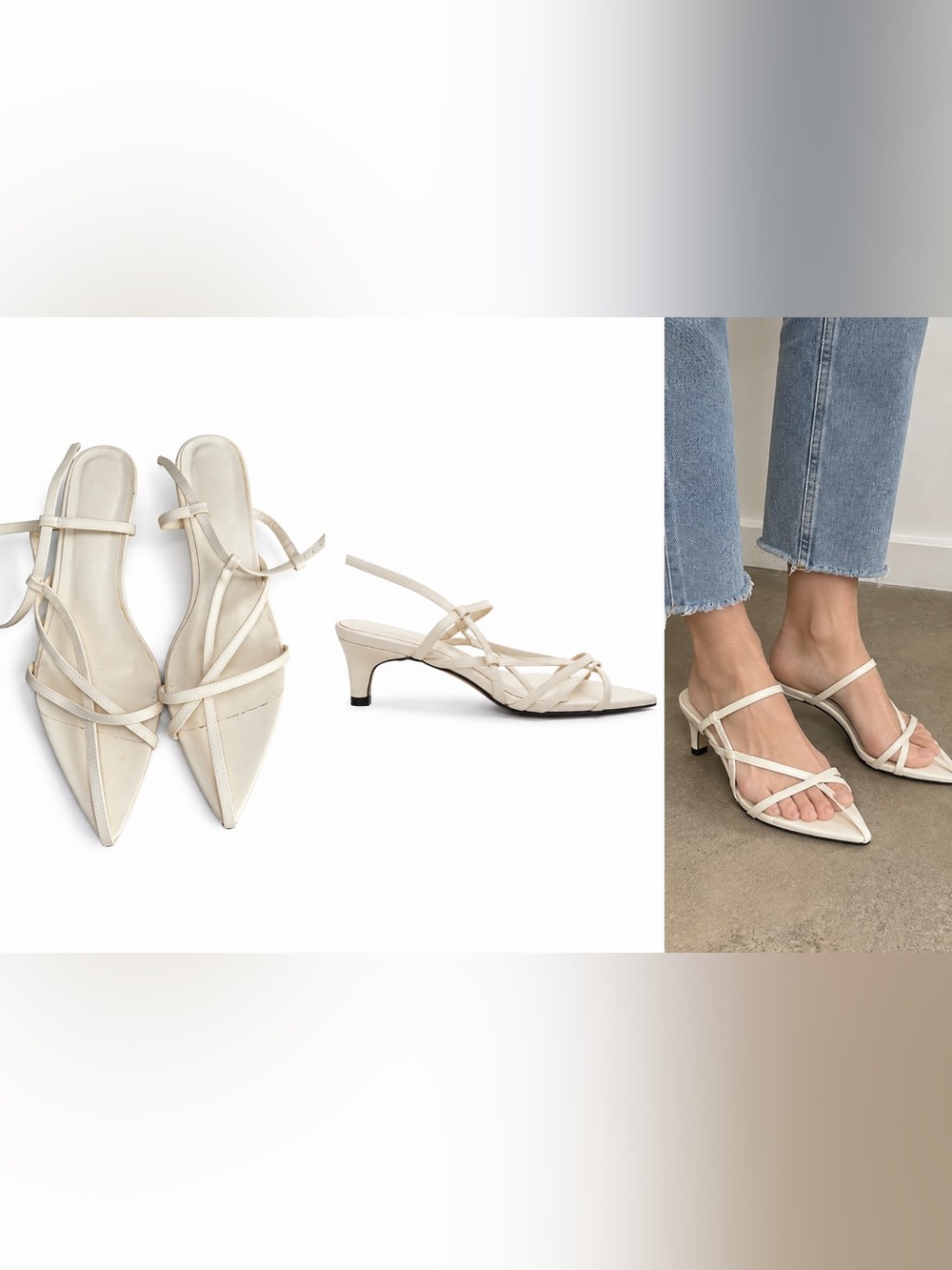Strappy Slingback Kitten Heel Sandals in Ivory
